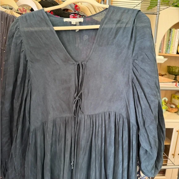 SOLD•••• Young Fabulous & Broke Navy Dress with Tie-Dye Accents - Picture 3 of 5